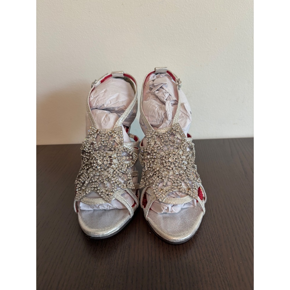 Johnathan Kayne Stella Heels Womens 10 M Silver Rhinestone Snowflake Strappy